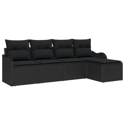 Afbeelding van vidaXL 5 delige Tuinsalonset met Kussens Zwart Poly Rattan