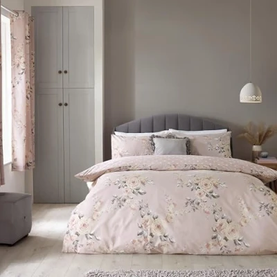 Afbeelding van Catherine Lansfield Canterbury Bloemen Omkeerbare Dubbele Dekbedovertrek Set met Kussensloop Blush Roze