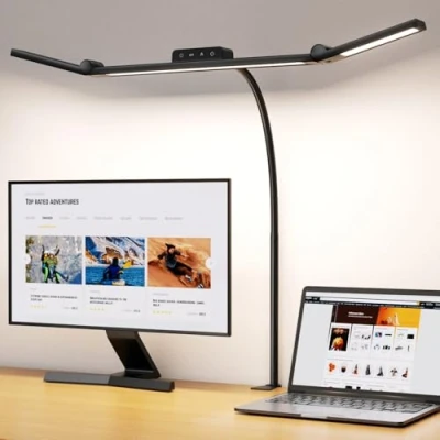 Afbeelding van Bureaulamp LED 72 cm 24W 1200LM met 3 verlichtingskoppen, 4 Kleurtemperaturen, Automatische Dimfunctie, 30 Min Timer &amp; Soepele Dimming Ideaal voor Kantoor/Thuiswerk/Studie Zwart