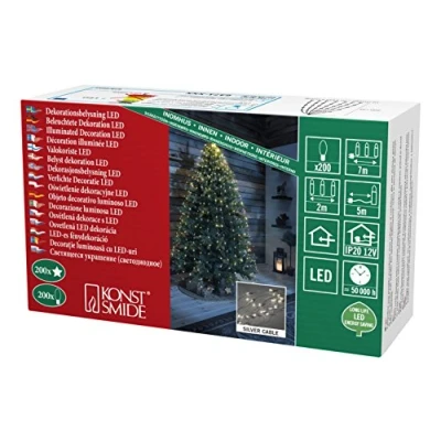 Afbeelding van Konstsmide 6371 190 LED lichtketting &quot;Starlametta&quot; / voor binnen (IP20) VDE getest 12V binnentransformator 200 warm witte diodes/zilverkleurige draad