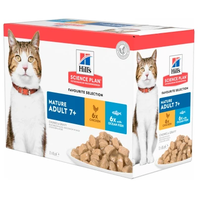 Afbeelding van Hill&#039;s Feline Maaltijdzakjes Senior Multipack Kattenvoer Kip 12x85 g
