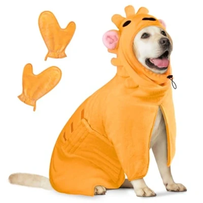 Afbeelding van Bibykivn Badjas voor honden, hondenbadjas van microvezel, verstelbare halsband met klittenbandsluiting, sneldrogende badhanddoek grote, middelgrote kleine honden/kat (oranjekleur leeuw, L)