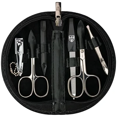 Afbeelding van DREI SCHWERTER Germany manicureset nageletui &#039;Pescara&#039; 6 delig nagelschaar, nagelknipper, saffier nagelvijl, nagelreiniger, pincet, kleur kunstleer zwart