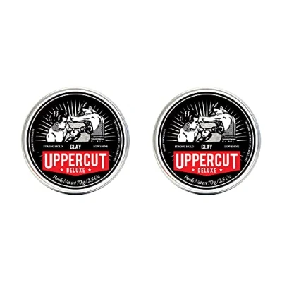 Afbeelding van Uppercut Deluxe Clay, Professioneel op Water Gebaseerd Product voor een Natuurlijke Look, Sterke Hold en Matte Finish Heren Haarproduct 2 x 70g