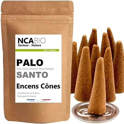 Afbeelding van 40 wierookkegels Palo Santo wierook, kegel, 100% natuurlijk, ontspanning, meditatie, reiniging + wierookstokjeshouder, NCA