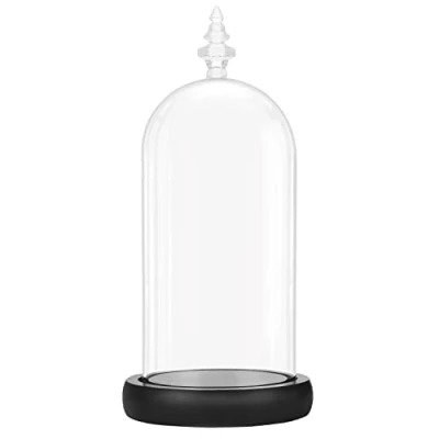 Afbeelding van Belle Vous Glazen Stolp Pot met Zwart Houten Basis 26,5 cm Hoog Doorzichtig Decoratieve Tafeltop Display Bak Tray voor Fee Lichten, Kopstukken en Antieke Items