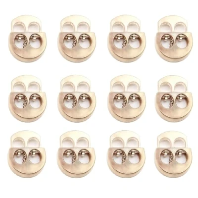 Afbeelding van LIANGQI 12 stuks koordklemmen, koordstopper met 2 gaten, roestvrije veer, metalen koordstopper, platte knoopsgaten, koordklem, stopper, snelsluiting voor kleding, schoenen, shorts, rugzak, goud, L