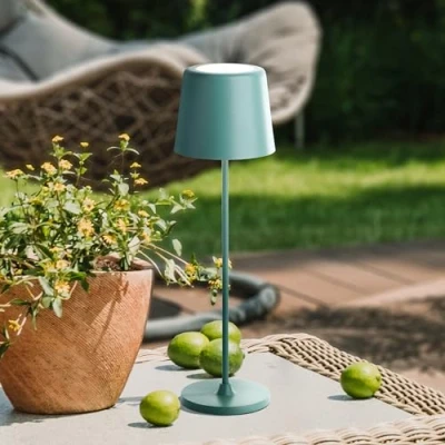 Afbeelding van Lightbox LED tafellamp voor binnen &amp; buiten 37 cm / 23 hoogte, Ø 10 ijsberggroene met touchdimmer mobiel/draadloos/draagbaar oplaadbaar via USB/oplaadbare