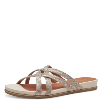 Afbeelding van Jana Softline 8 27161 42 400 Beige slippers voor dames, comfortabele extra brede alledaagse schoen, feestelijk, elegant, platte sandalen, 41 EU breed, beige, Breed