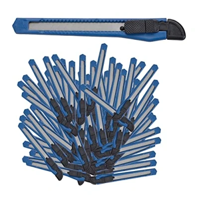 Afbeelding van Relaxdays afbreekmes 100 stuks hobbymes tapijtmes snijmes afbreekbaar 9 mm blauw