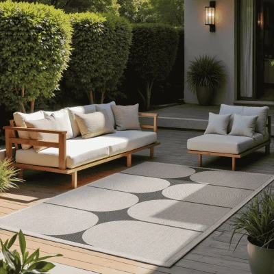 Afbeelding van Northrugs Bowen tapijtloper voor binnen en buiten, modern plat weefsel, omkeerbaar tapijt met boogdesign, Oeko Tex, weerbestendig uv bestendig, balkon, terras, tuin, zwart wit, 80 x 250 cm