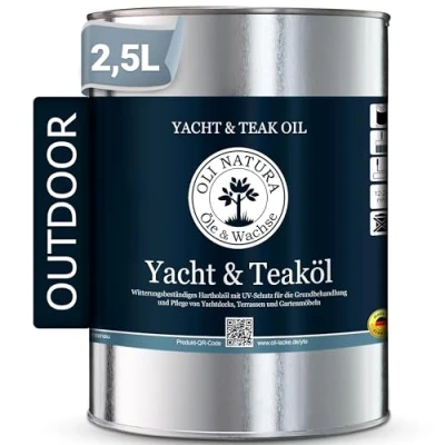 Afbeelding van OLI NATURA Jacht en teakolie, houtolie voor buiten, 2,5 liter, naturel, premium lijnolie met bescherming tegen uv straling, verwering, bros vergrijzing, geschikt bijna alle houtsoorten