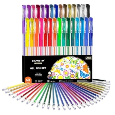 Afbeelding van 60 Pack Gel Pennen, Shuttle Art 30 gekleurde Pen Set Plus navullingen, inclusief Metallic, Pastel, neon, Glitter Pennen voor Volwassenen Kleurboeken, Kleurpennen Kinderen Tekenen Schrijven Journaling
