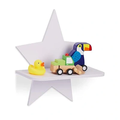 Afbeelding van Relaxdays wandplank kinderkamer, ster, boekenplank babykamer, HBD: 27,5 x 25 11,5 cm, grenenhout, zwevende plank, wit