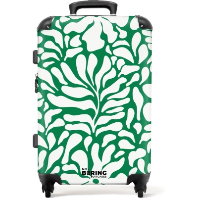 Afbeelding van NoBoringSuitcases.com® Koffer groot Rolkoffer lichtgewicht Groen met witte bloemenprint Reiskoffer 4 wielen Grote trolley XL 20 kg bagage