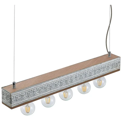 Afbeelding van Lindby hanglamp 5 lichts MDF, ijzer H: 9 cm E27 hout licht, wit antiek gegalvaniseerd