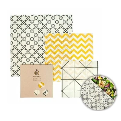 Afbeelding van Bijenwas doekjes, Herbruikbare Wraps voor etenswaren, Zero Waste voedsel verpakking, Set van 3, Klein, Middel en Groot, Classical SuperBee