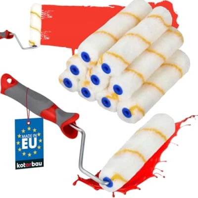 Afbeelding van KOTARBAU® Set van 10 verfrollers, geeldraad, 160 mm, met rubberen handgreep, verfroller, rollerborstel voor verfwerkzaamheden en renovatie