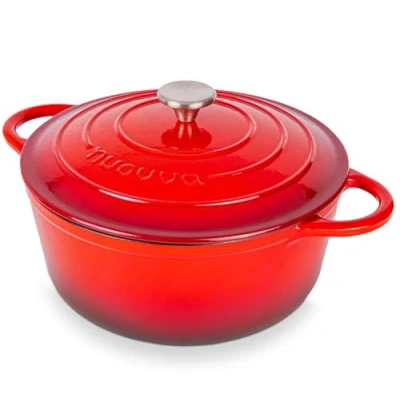 Afbeelding van Gietijzeren Pot met Deksel Anti aanbaklaag, Ovenbestendig, Geëmailleerde Braadpot Robuust Kookgerei Rood 6L Van Nuovva