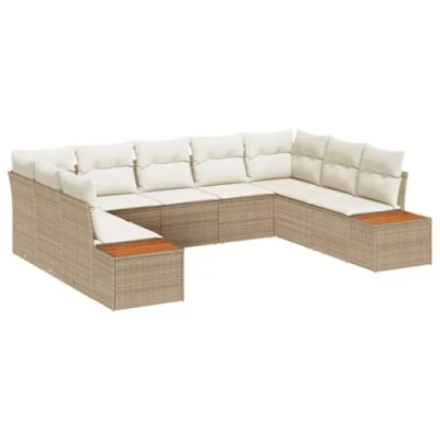 Afbeelding van vidaXL 5 Delige Tuin Sofa Set met Kussens Beige Poly Rattan Acacia