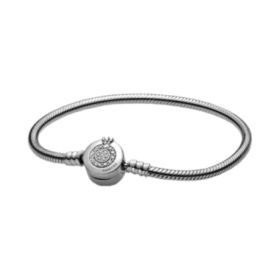Afbeelding van Pandora Signature Armband met slangenketting van sterlingzilver, fonkelende O vormige kroonsluiting heldere zirkoniasteentjes, 23