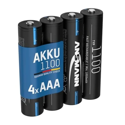 Afbeelding van ANSMANN Accu AAA 1.050 mAh NiMH 1,2 V oplaadbare potloodbatterijen AAA, hoge capaciteit, ideaal bij hoog stroomverbr. voor op afstand best. voertuigen, microfoon, elektron. instrumenten (4 stuks)