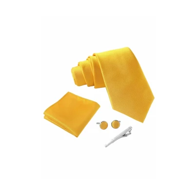 Afbeelding van Stropdas set Geel met manchetknopen, pochet en dasspeld luxe stropdassen voor heren in Geschenkdoos Mens tie Zonnig