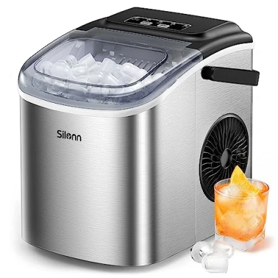 Afbeelding van Silonn ijsmachine voor aanrecht, 9 kubussen klaar in 6 minuten, 11,8 kg 24 uur, zelfreinigende met ijsschep en mand, 2 maten kogelijs thuis, keuken, kantoor, bar, feest