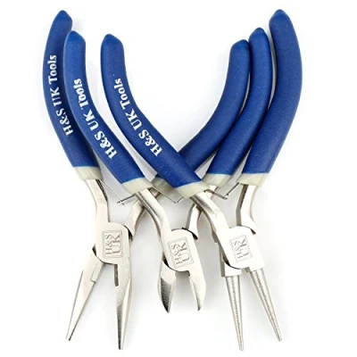 Afbeelding van H&amp;S Verchroomd Gereedschap voor Sieraden Maken 3 Stuks Lange, Naaldbuigtang &amp; Ronde Neus Mini Juwelentangen Knutselen en Kralen