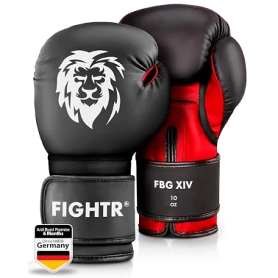 Afbeelding van FIGHTR® Premium Bokshandschoenen ideale stabiliteit &amp; slagkracht Punching handschoenen voor boksen, MMA, Muay Thai, kickboksen vechtsport incl. draagtas (zwart/rood, 08 oz)