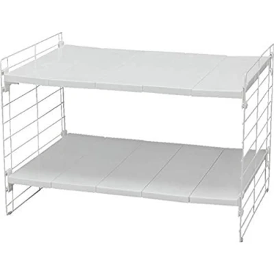 Afbeelding van Iris Ohyama, Scaffale, Organizzatore per Armadio, Sottolavello, Espandibile, Contenitori in Plastica Mobili da Cucina, Dispensa, Cibo e Utensili Telescopic Rack 1 tie USD 2V Bianco