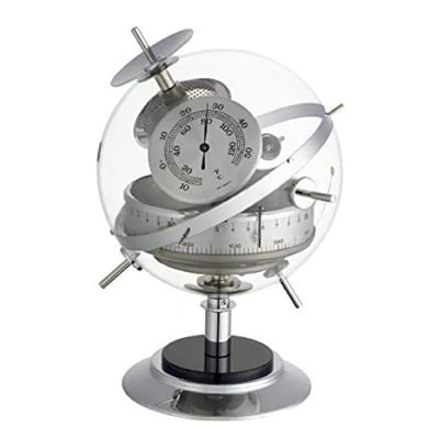Afbeelding van TFA Dostmann analoge weerstation SPUTNIK, 20.2047.54, voor binnen met thermometer, hygrometer en open barometer, hoogwaardige afwerking, klassiek tafelmodel, goud, uit plexiglas metaal (chroom)