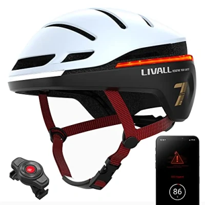 Afbeelding van Livall EVO21 White Medium (Smart) fietshelm SOS functie LED richtingaanwijzers Smart verlichting