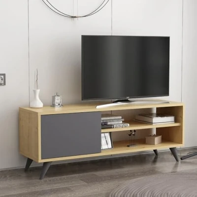 Afbeelding van Karli TV meubel L120cm Licht eiken en Antraciet Menzzo
