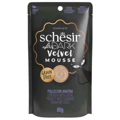 Afbeelding van Schesir, Natvoer voor volwassen katten after dark kip met eend Velvet Mousse 12 x 80 g