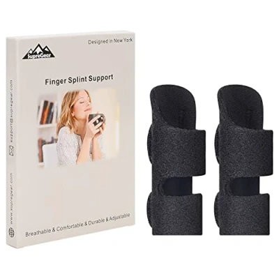 Afbeelding van supregear Vingerspalk, Set van 2 Verstelbare Herbruikbare Trigger Vingerspalk Vingerbrace met Verwijderbare Aluminium Staaf voor Wijsvinger/Midden/Ring/Pinkvinger, Zwart