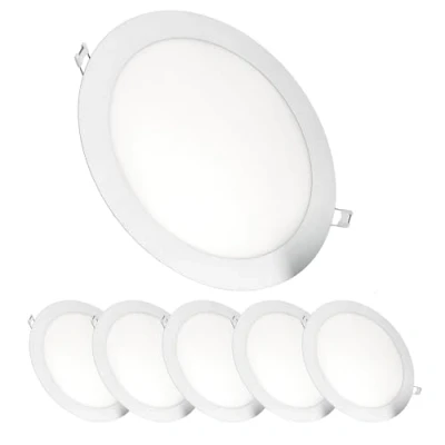 Afbeelding van JANDEI Set van 6 18W LED inbouw plafondlampen, downlights rond, plat, met mat witte aluminium ring, driver inbegrepen, warm wit licht 3000K