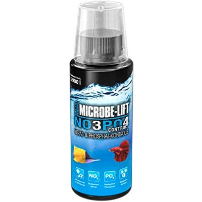Afbeelding van Microbe Lift® NOPO Control Bevordert de afbraak van nitraten (NO3) en fosfaten (PO4) in elk zee zoetwateraquarium. Verbetert activiteit bacteriën. Inhoud: 118ml