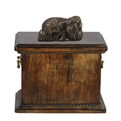 Afbeelding van Art Dog Custom Sitting Statue Memorial Urn Handgemaakt Koudgegoten Brons op Berkenbasis Stevige en Stijlvolle voor Hondenas 29x21x38cm Pekinees