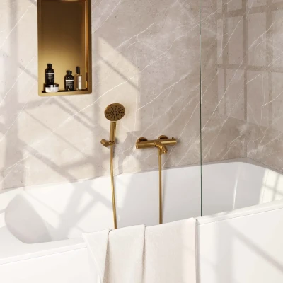 Afbeelding van Brauer Gold Edition Badkraan douchegarnituur handdouche rond 3 standen gladde knop PVD geborsteld goud