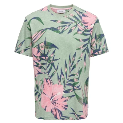 Afbeelding van Only &amp; Sons Onsklop Reg Ss Floral Tee Noos 22022164 Groen Heren The Stone