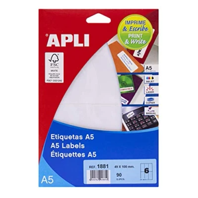 Afbeelding van Apli witte etiketten Print Write ft 49 x 100 mm (b h), 90 stuks, 6