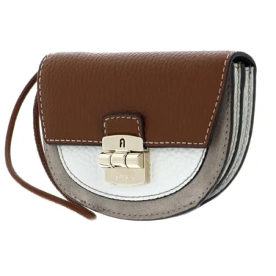 Afbeelding van FURLA Leren Portemonnee Club 2 Compact Wallet Cognac h + Talco Perla e Veelkleurig Bruine