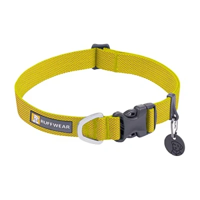 Afbeelding van RUFFWEAR Hi &amp; Light hondenhalsband, ultra sterk en lichtgewicht, sterke tubelok singels, aluminium riem bevestigingsring zijdelingse gesp, stijlvolle halskledingaccessoire, korstmos groen (extra