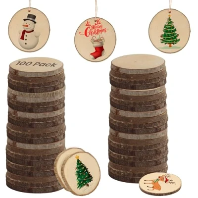 Afbeelding van Kurtzy 100 Stuks Natuurlijke Onafgewerkte Houten Schijven 3 5 cm Diameter Blokcirkels met Schors en Zonder Gat Voor DHZ Kunst Ambachten, Kerstversieringen Huwelijksdecoraties