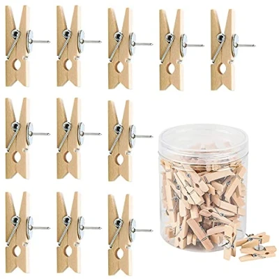 Afbeelding van 50 stuks paperclips met pinnen, pushpin houten clip, clips tacks, creatieve lichtgewicht duurzame pushpins voor kurkborden, notitiebord, fotodisplay muur