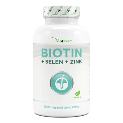 Afbeelding van biotine 10.000 mcg + selenium zink voor huid, haar &amp; nagels 365 veganistische tabletten Premium: Met bioactieve bisglycinaat van