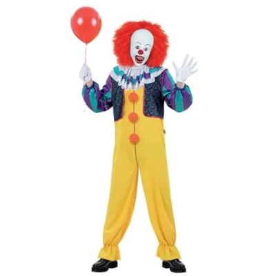 Afbeelding van Smiffys IT The Movie Pennywise kostuum voor volwassenen, All in One met nekruches en ingevoegd vest, officieel gelicenseerd, ideaal verkleedkleding Halloween evenementen de jaren 90