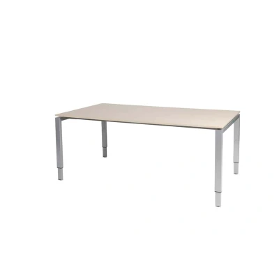 Afbeelding van Domino vergadertafel, hoogte instelbaar (62 85cm) met 180x100cm &#039;zwevend&#039; robson eiken 25mm blad en aluminium (RAL9006) N poot frame