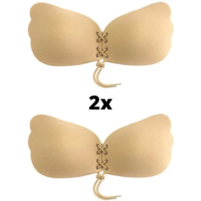 Afbeelding van Strapless Plak BH Multi Pack 2x beige Cup D Beha met push up door de vetersluiting plakbeha